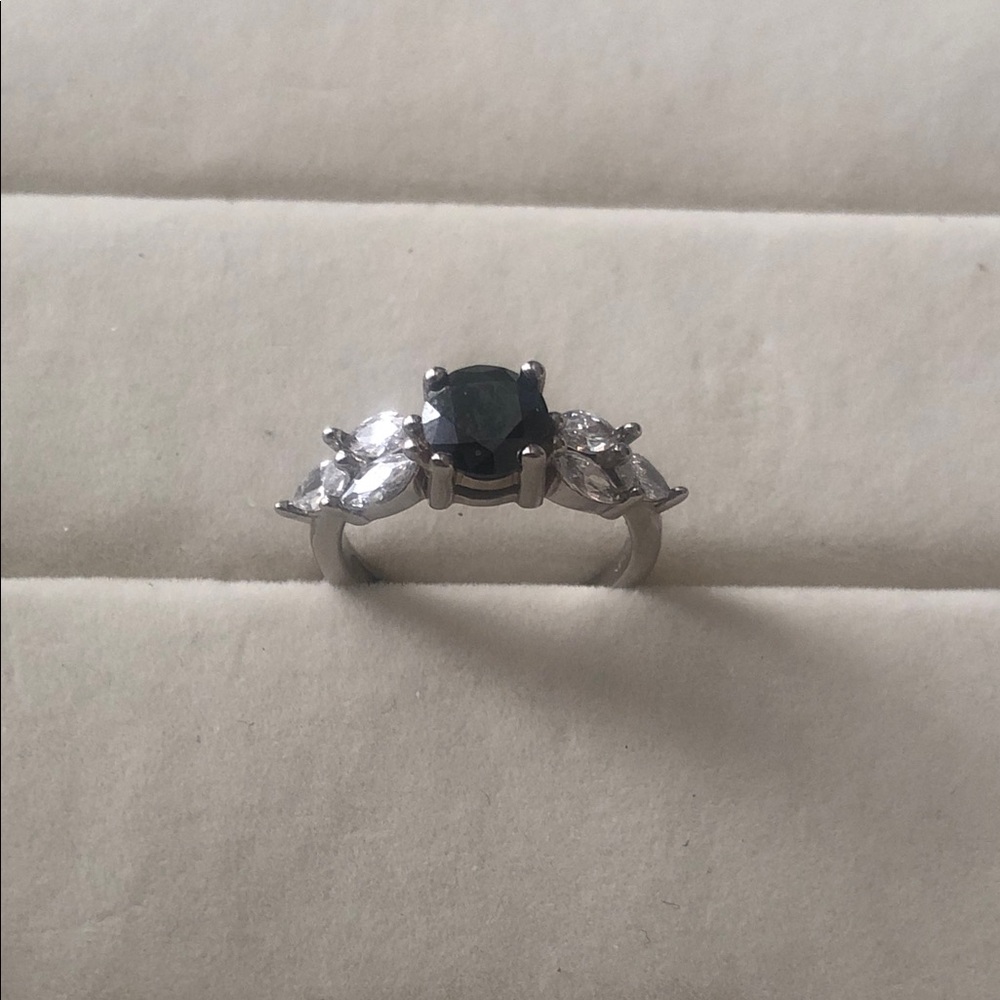 Silver Ring with Dark Green Center Stone